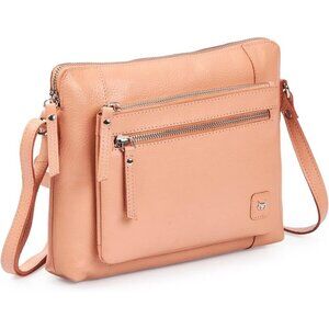 Women Peach Imported Leather Polyester Crossbody Sling Shoulder Crossover Bag